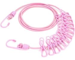 Waslijn met Clips - Drogere Lijn - Kleding Drogen - Weerbestendig Ontwerp - 18 Meter - Roze