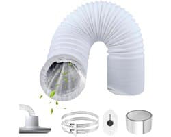 Afvoerslang PVC - Flexibele slang Aluminium pijp - Ventilatie aanleggen - Met RVS slangklemmen - 80mm x 3m - Wit
