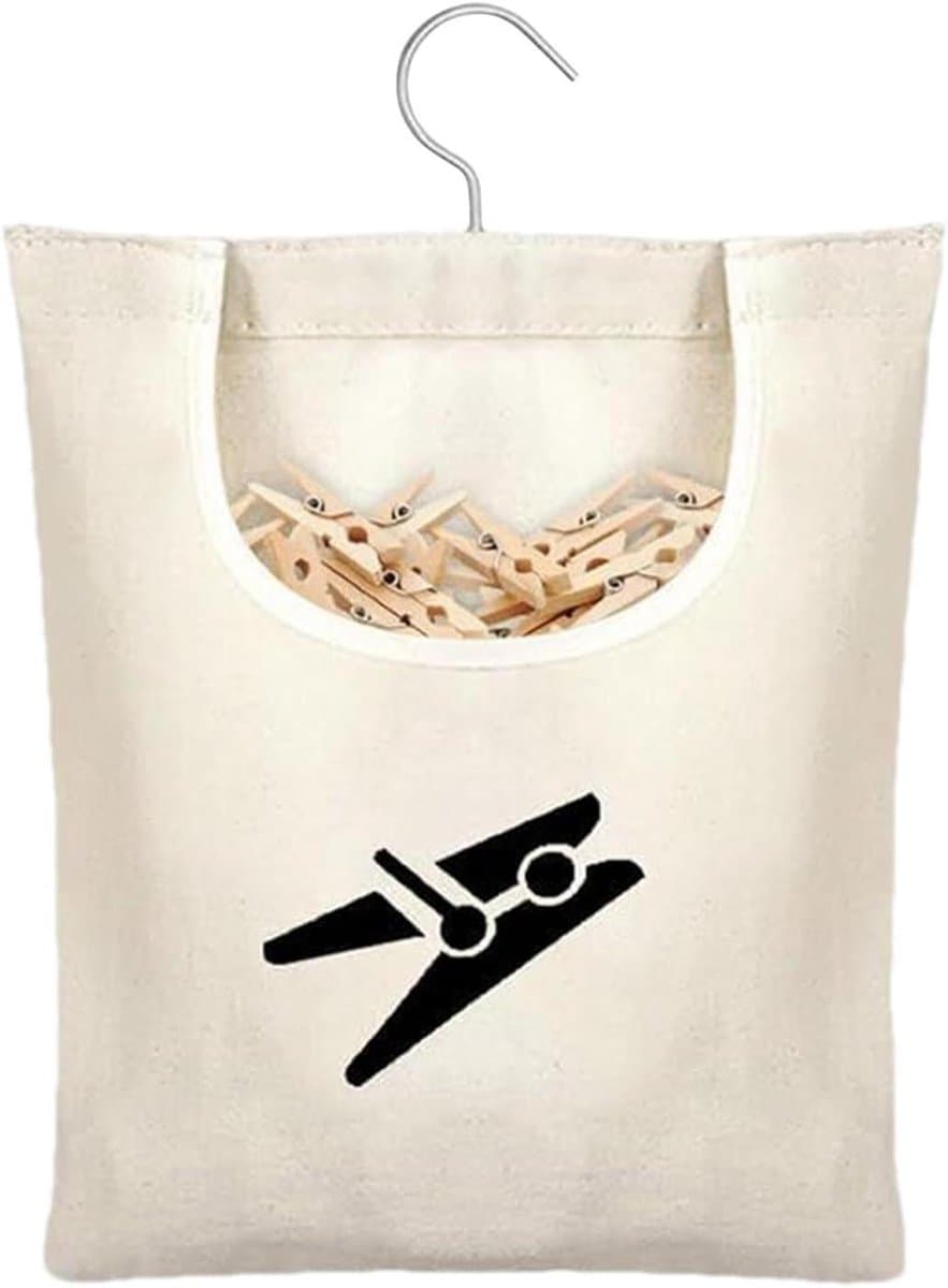 Waszak met clips - Wasknijper tas organizer - Wasknijpers opbergen - 360 graden draaibare haak - 28 x 32 cm — afbeelding 1
