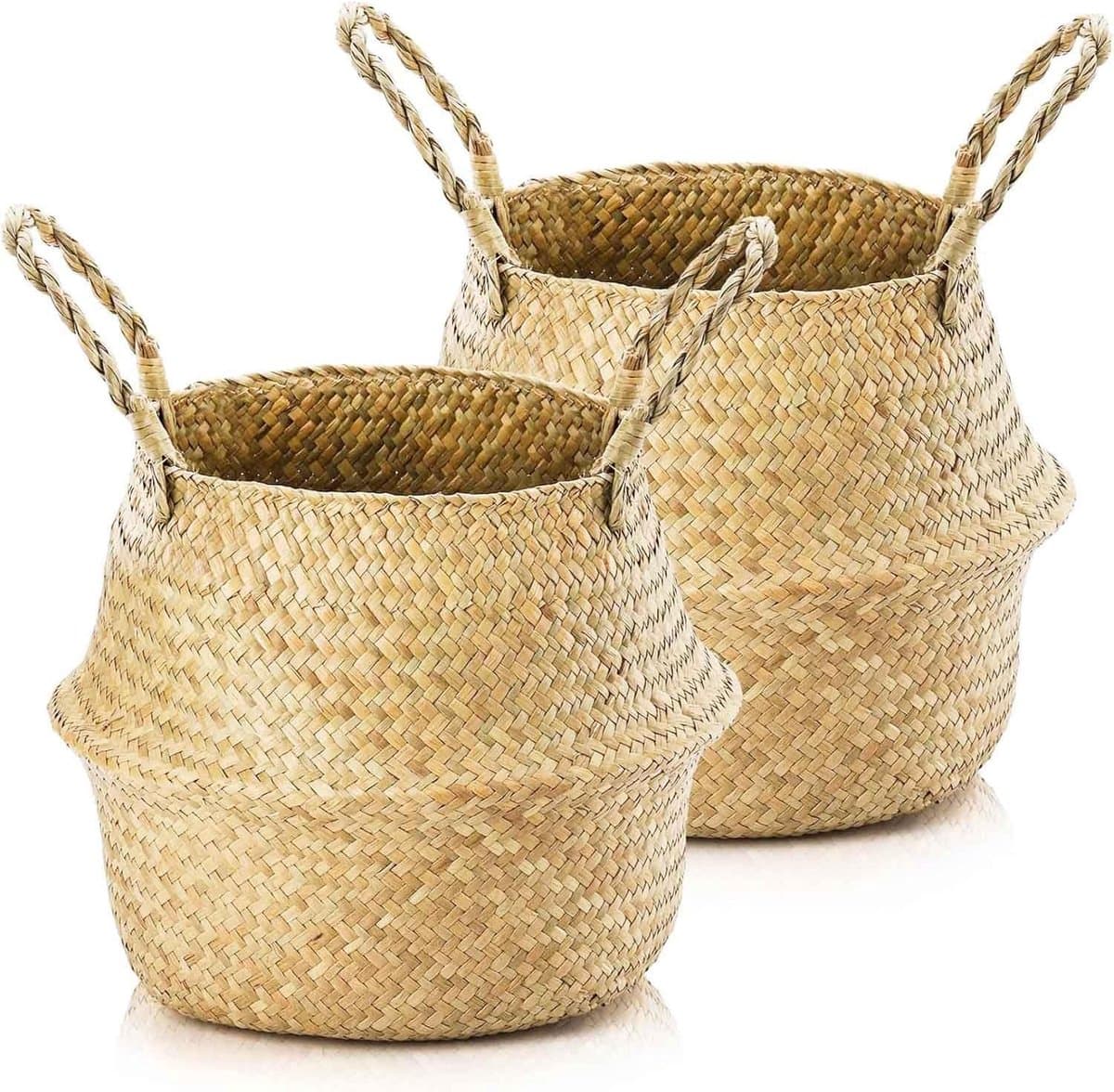 2 stuks zeegras opbergmanden met handvatten - Geweven opvouwbare ronde speelgoed- en wasmand voor planken (24×20 cm) — afbeelding 1