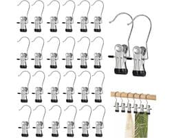 Metalen knijpers set van 32 stuks, 360° draaibare laarsklemmen, roestvrij staal, antislip kleerhangerclips voor kleding en wasgoed, zwart en duurzaam