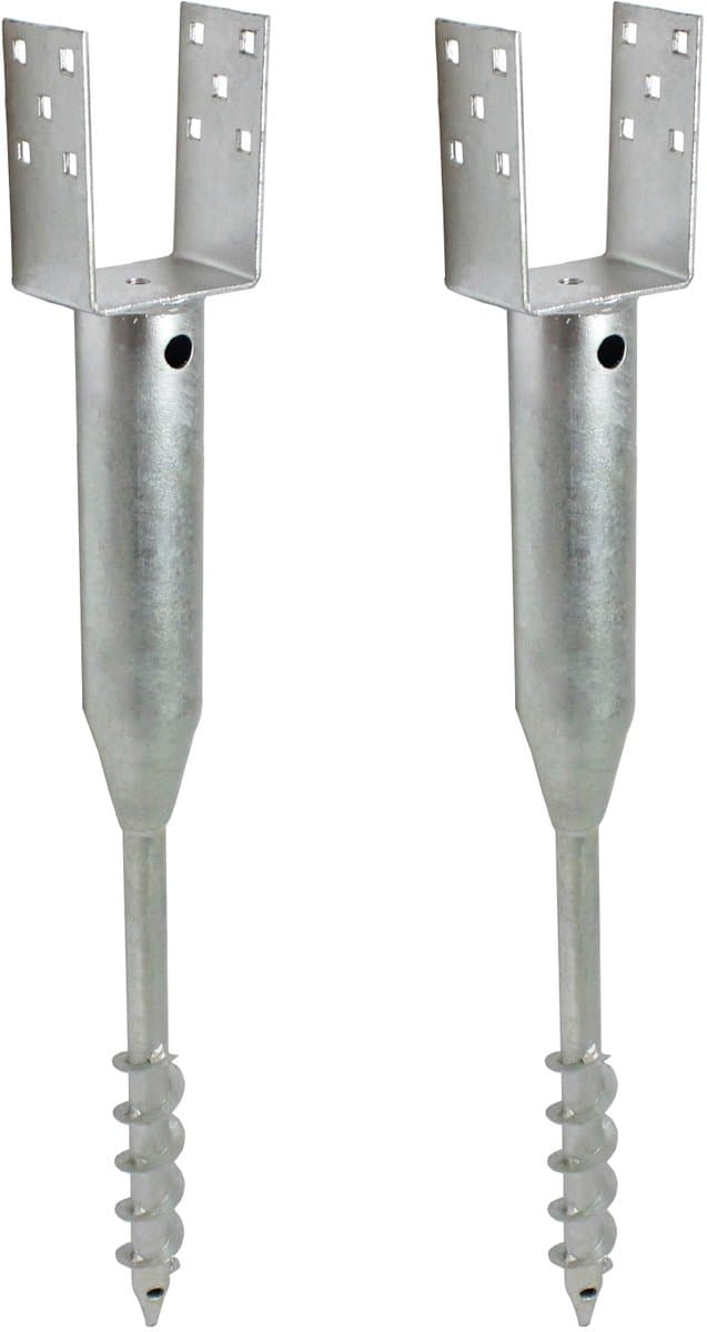 TRUTZHOLM Grondbus 10x10 cm om te Schroeven Set van 2 - U-Profiel Grondanker 86.5cm - Thermisch Verzinkt Paalhouder 100mm — afbeelding 1