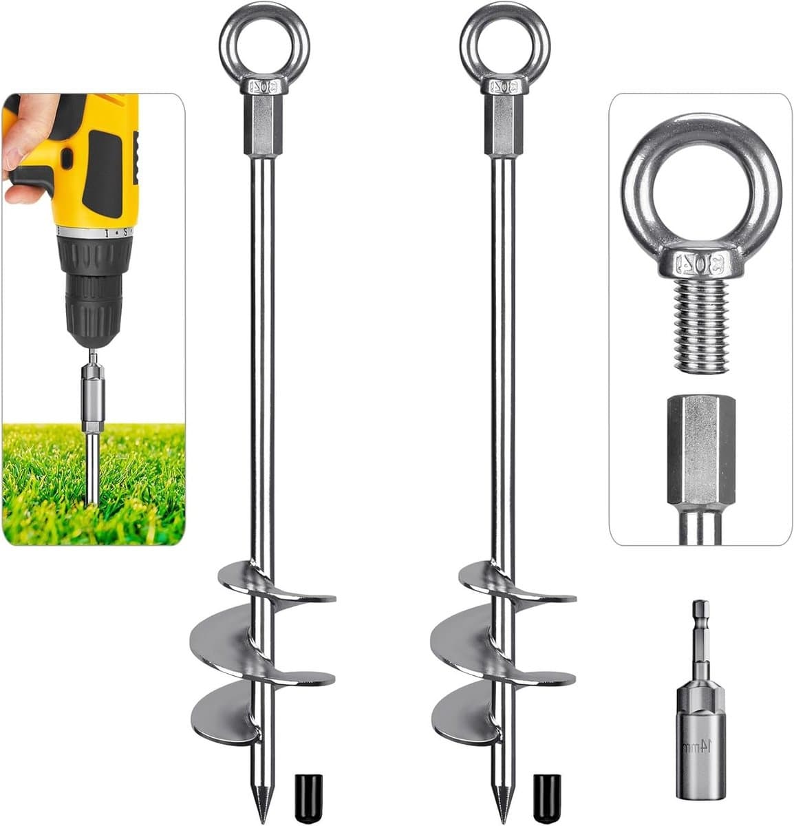 Grondanker 46 cm voor zware belasting, ideaal voor tenten, trampolines en schommels, met spiraalvormige schroef en vaste oog voor extra stabiliteit — afbeelding 1