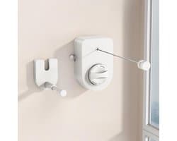 Waslijn - Uitschuifbare waslijn voor binnen, niet-doorhangende waslijn voor buiten, 4,2 meter lange, stevige waslijn met telescopische ophangstang, ruimtebesparende waslijn voor wandmontage (Wit) - 12 x 8 x 4cm