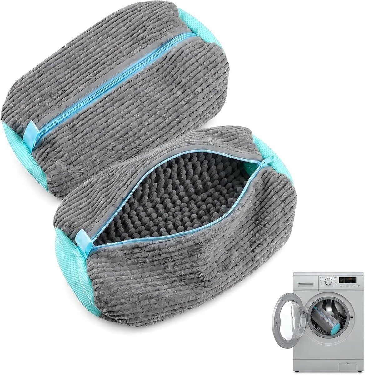 Schoenzak voor Wassen met Rits - Waszak voor Sneakers en Tennisschoenen, Multi Bescherming Grijs, 2 Stuks — afbeelding 1