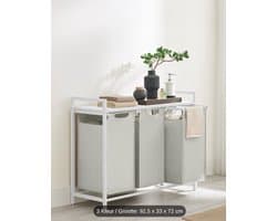 Wasmand 3 Vakken, Wasverzamelaar met Plank, Wasdoos, Oxford Doek Waszak Afneembaar, Metalen Frame, 3 x 38 L, 92.5 x 33 x 72 cm, Vintage Duifgrijs