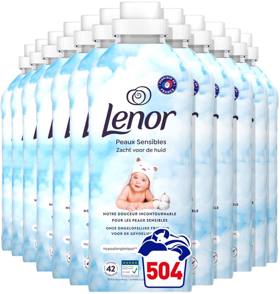 12 x Lenor – Wasverzachter – Sensitive – 42 Wasbeurten - 882 ml - Gevoelige Huid - Wasverzachter - Hypoallergen - Milde Wasverzachter - Dermatologisch Getest — afbeelding 1