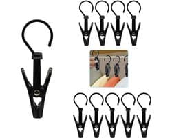 10-delige set - Wasknijperclips - Draaibare wasknijpers - Met cliphaken - Draaibaar haakontwerp - Stevig en duurzaam - Te gebruiken voor het ophangen van sokken, kleding, dekens, gordijnen, handdoeken, gereedschap, enz. - 10,5*1,8 cm - Zwart