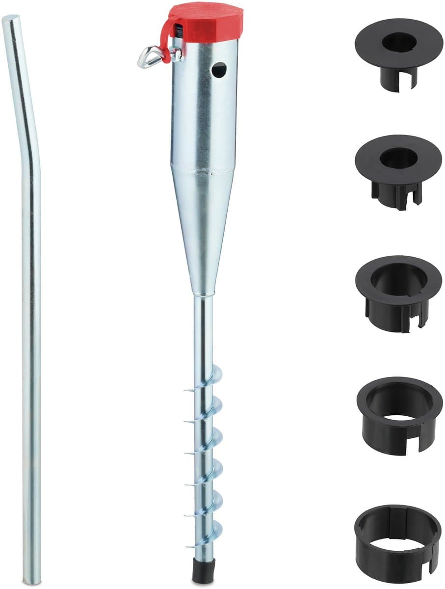 grondanker parasols en droogmolens, grondpen met adapters, 25-55 mm, om in de grond te draaien, zilver-rood — afbeelding 1