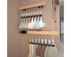 Uitschuifbare kledinghanger - Wandhanger - Met 8 antislipclips - Soepel uitschuifbare kledingkastorganizer - Handig en praktisch - Eenvoudig te installeren - Antislip - Universeel - Geschikt voor sokken, hoeden en broeken - Hout - 1 stuk
