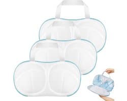 3 stuks - Bh Waszakken - 34 x 20 cm - Lingeriewaszak voor dames - Wasbeschermer voor bh's in de wasmachine - Waszak van mesh - Waszak - Vormvast - Herbruikbaar - Kledingbescherming - Speciaal ontworpen voor delicate lingerie - Blauw