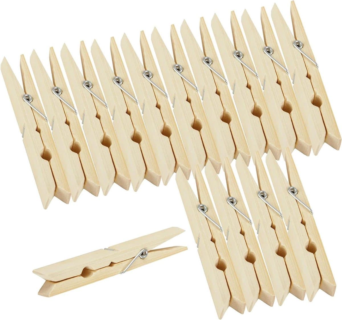 Wasknijpers Bamboe - Decoratieve Klemmen - Was Ophangen - Sterke Metalen Veer - 48 Stuks - Natuurlijk — afbeelding 1