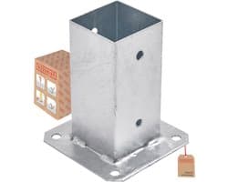 Grondanker met Plaat - Paalhouder Houtanker - Constructie Verankeren - Verzinkt Staal - 71 x 71 mm - Zwart