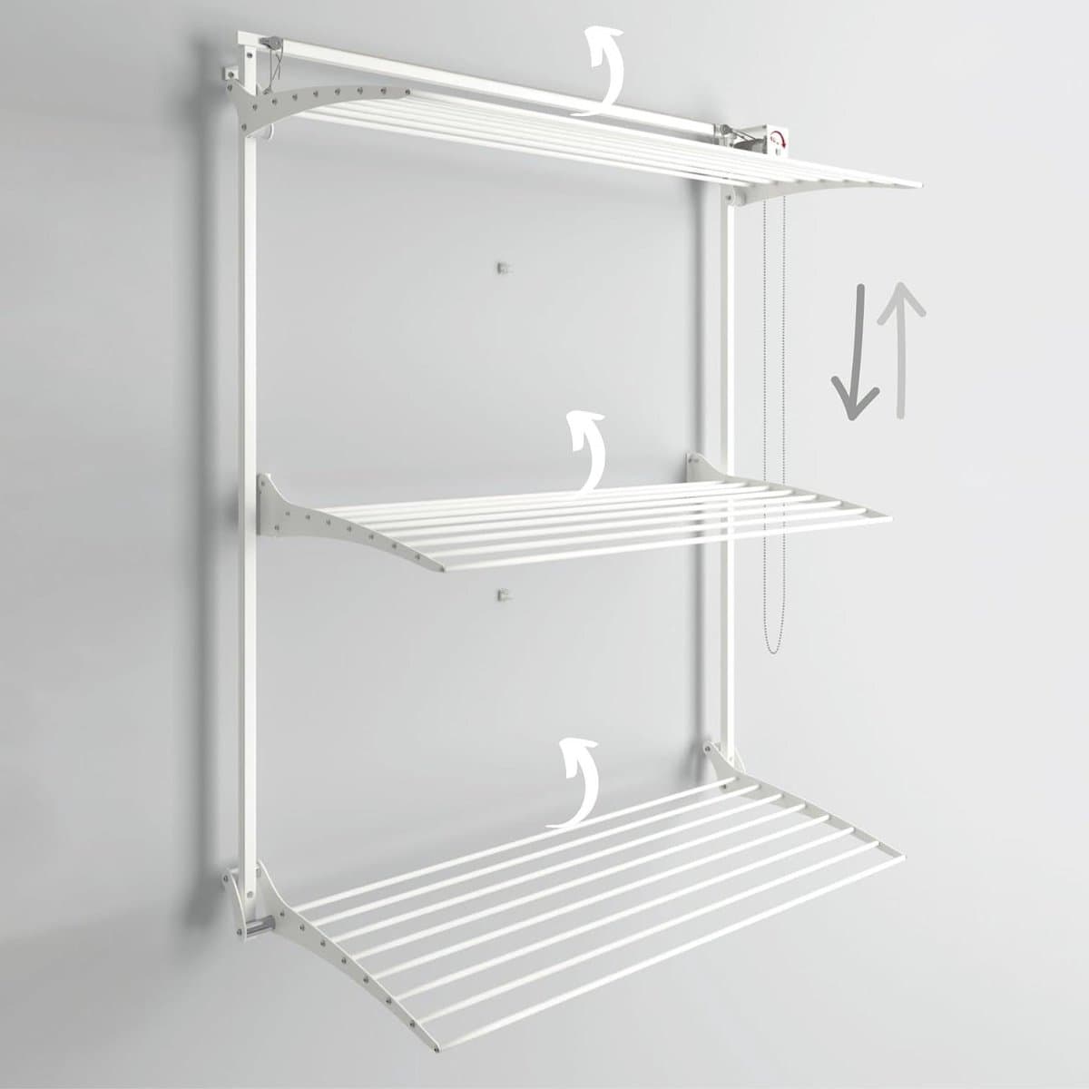 Wanddroogrek verticaal inklapbaar - binnen en buiten - 108 x 52 x 137 cm (100 wit) Wanddroogrek — afbeelding 1
