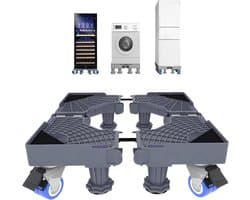 Wasmachine-voetstuk onderstel met 8 poten en 4 vergrendelbare wielen - 42-60 cm breed - hoogte 10-11 cm - platform voor wasmachine, droger, koelkast