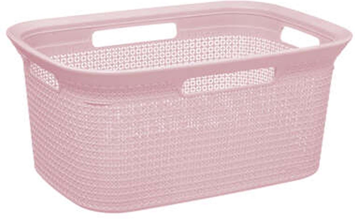 Wasmand van rotan gevlochten - lichtroze - kunststof - 45 liter - 59 x 41 x 27 cm — afbeelding 1