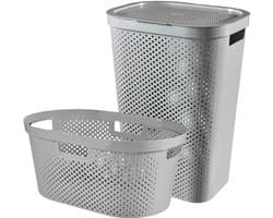 Curver Infinity Recycled Wasmand met deksel 60L + Wasmand 40L - Grijs