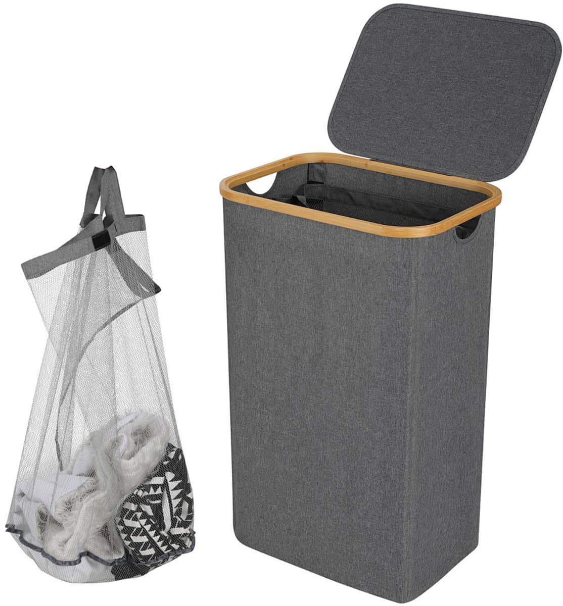 Wasmand,100L Grijs ,Stoffen Wasmand met Deksel ,Sterk materiaal — afbeelding 1