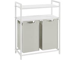 Wasmand - 2 Vakken & Opbergrek – Dubbele Was Sorter met Uitneembare Waszakken – 90L - Wit - 73x33x92cm