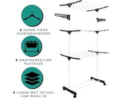 White-Label® Wasrek Inklapbaar op Wieltjes - Droogmolen - Droogtoren Staand
