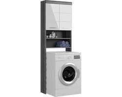 Wasmachinekast Hoogglans Wit met Rookzilver Corpus - Moderne Ombouw voor Wasmachine en Droger
