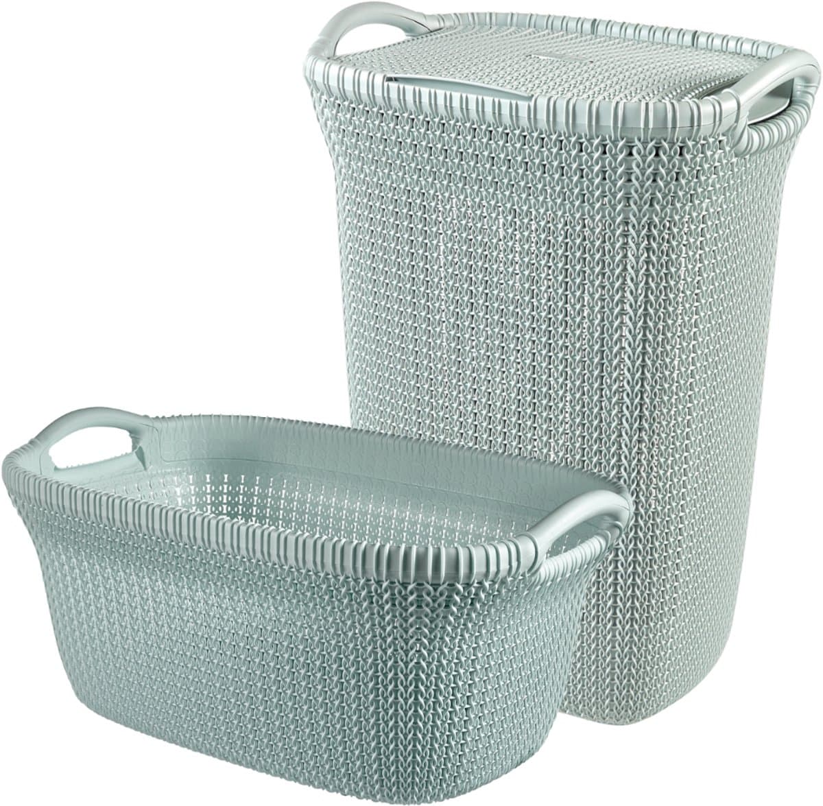 Curver Knit Wasmand met deksel 57L + Wasmand 40L - Blauw/Grijs — afbeelding 1
