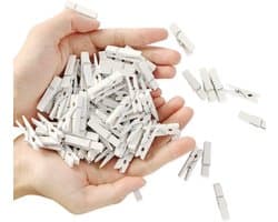 Mini Fotoclips - Houten Wasknijpers - Foto's Ophangen - Natuurlijk Hardhout - 128 stuks - Wit