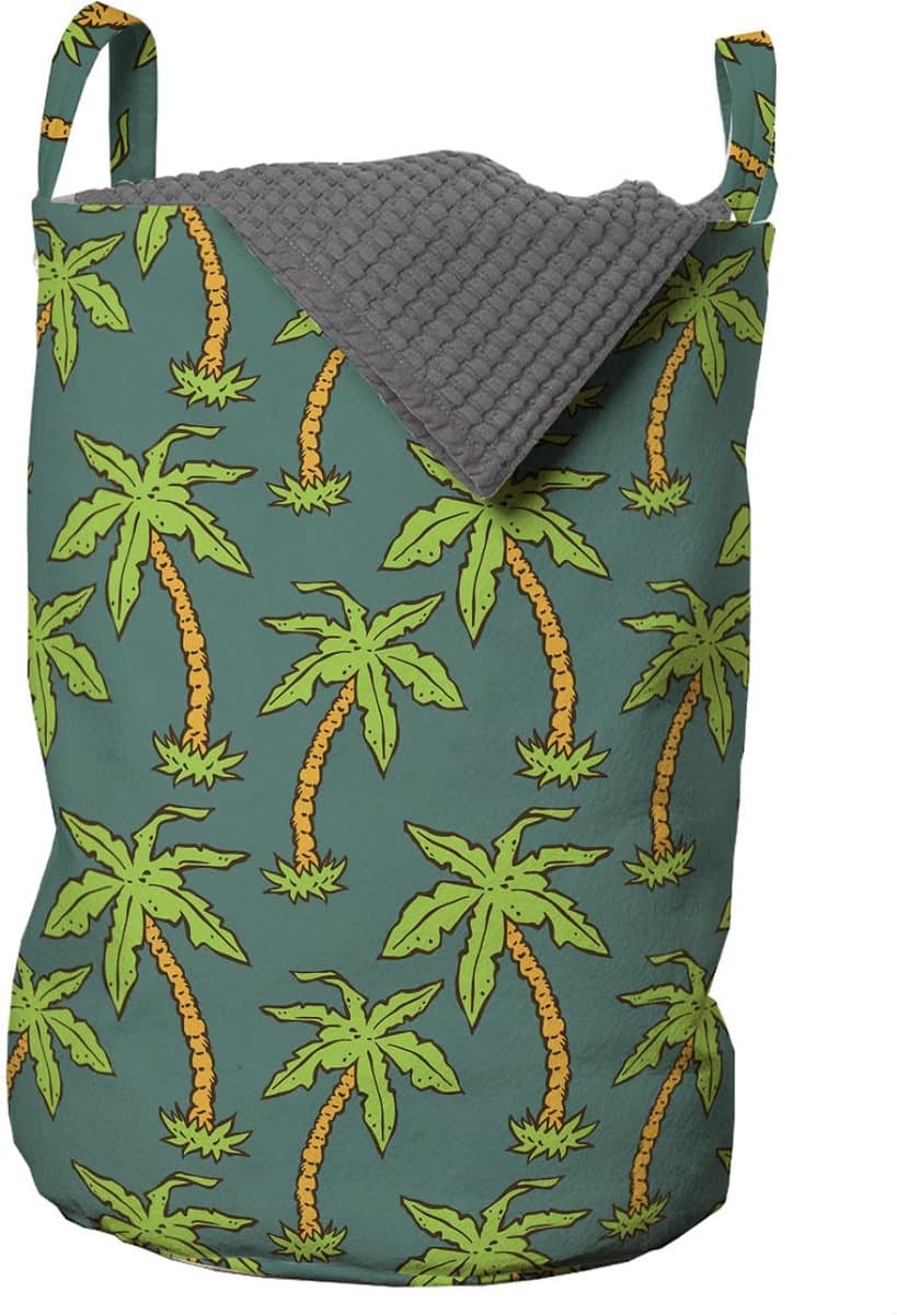 ABAKUHAUS Palm-waszak, jaren-90-stijl palmenmotieven, waszak met handvatten en trekkoordsluiting voor wasserettes, 33 cm breed, 49 cm hoog, jadegroen/lindengroen — afbeelding 1