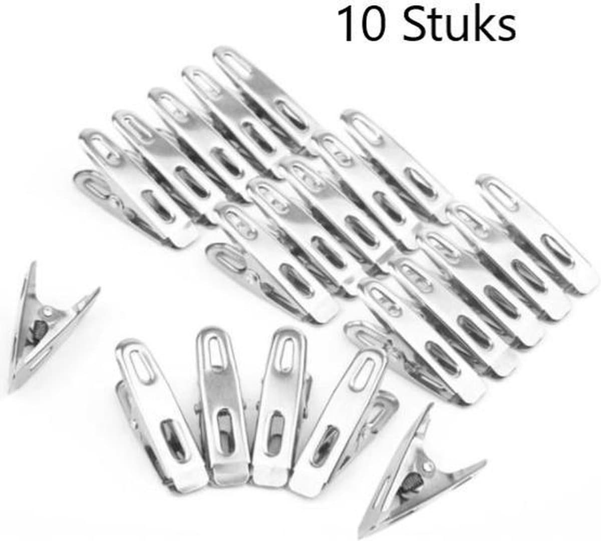 FSW-Products - 10 Stuks - Wasknijpers - RVS - Kledinghaken - Fotoknijpers - Kaartknijpers - Handdoekhaken - Staal - Zilver - Knijper - Waslijn — afbeelding 1