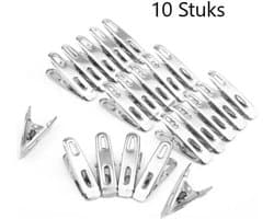 FSW-Products - 10 Stuks - Wasknijpers - RVS - Kledinghaken - Fotoknijpers - Kaartknijpers - Handdoekhaken - Staal - Zilver - Knijper - Waslijn