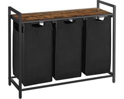 ACAZA Wasmand 3 vakken - 114 L - Vintage Bruin en Zwart - 92,5 x 33 x 71 cm — afbeelding 1