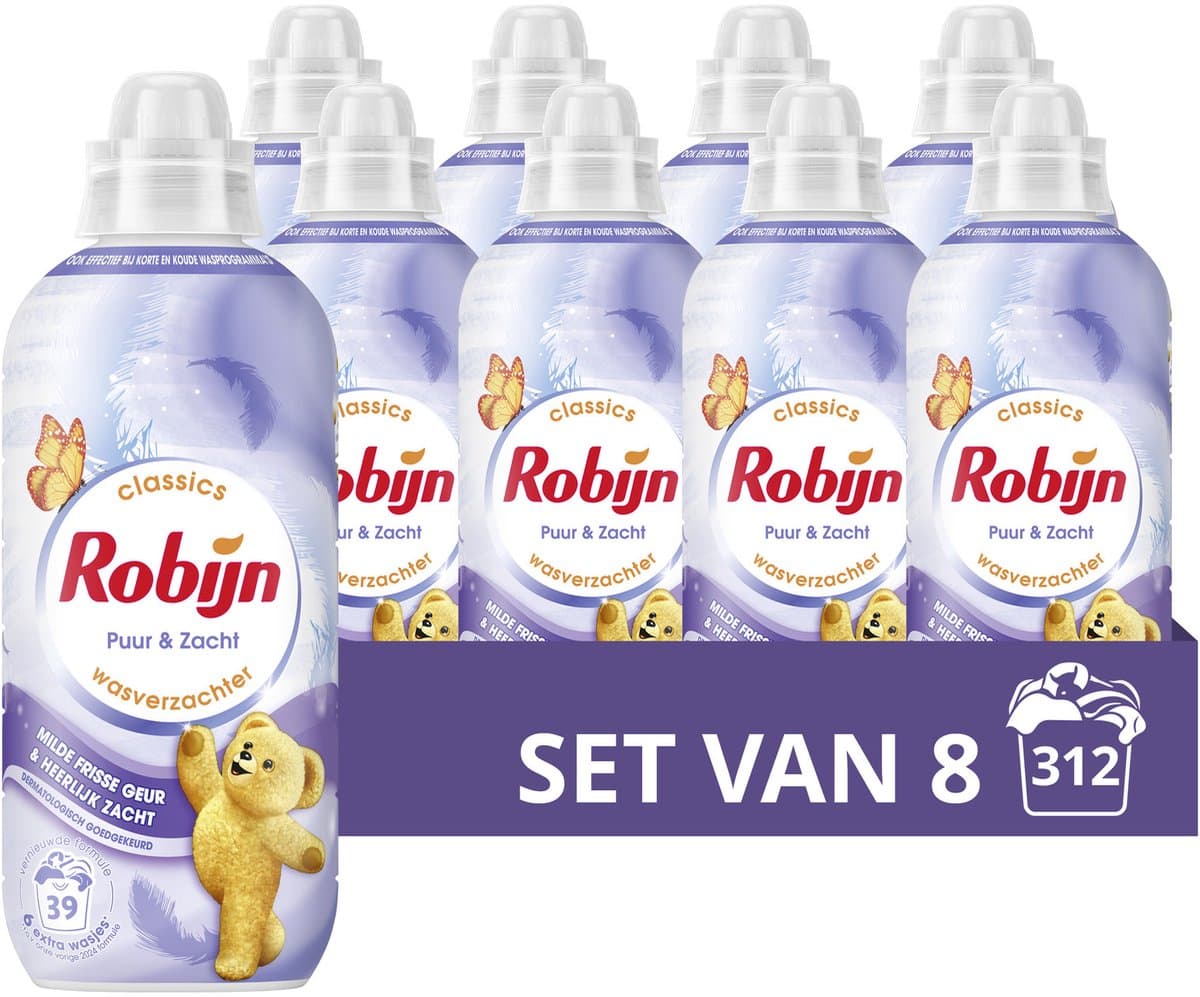 Robijn - Wasverzachter - Puur & Zacht - 8 flessen 312 wasbeurten - Voordeelverpakking — afbeelding 1