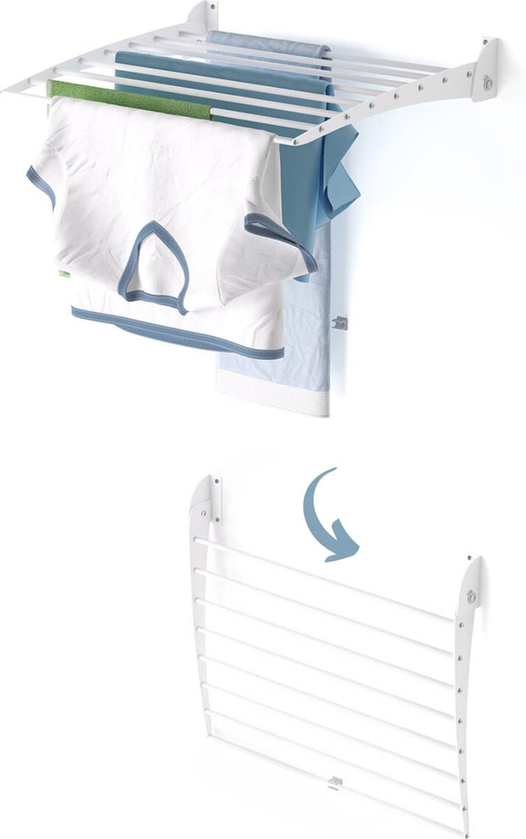 Foxydry Fold 60 DOWN - white - wasdroogrek wandmontage clicksysteem - neerwaartse sluiting - 60 x 50 x 10 cm — afbeelding 1