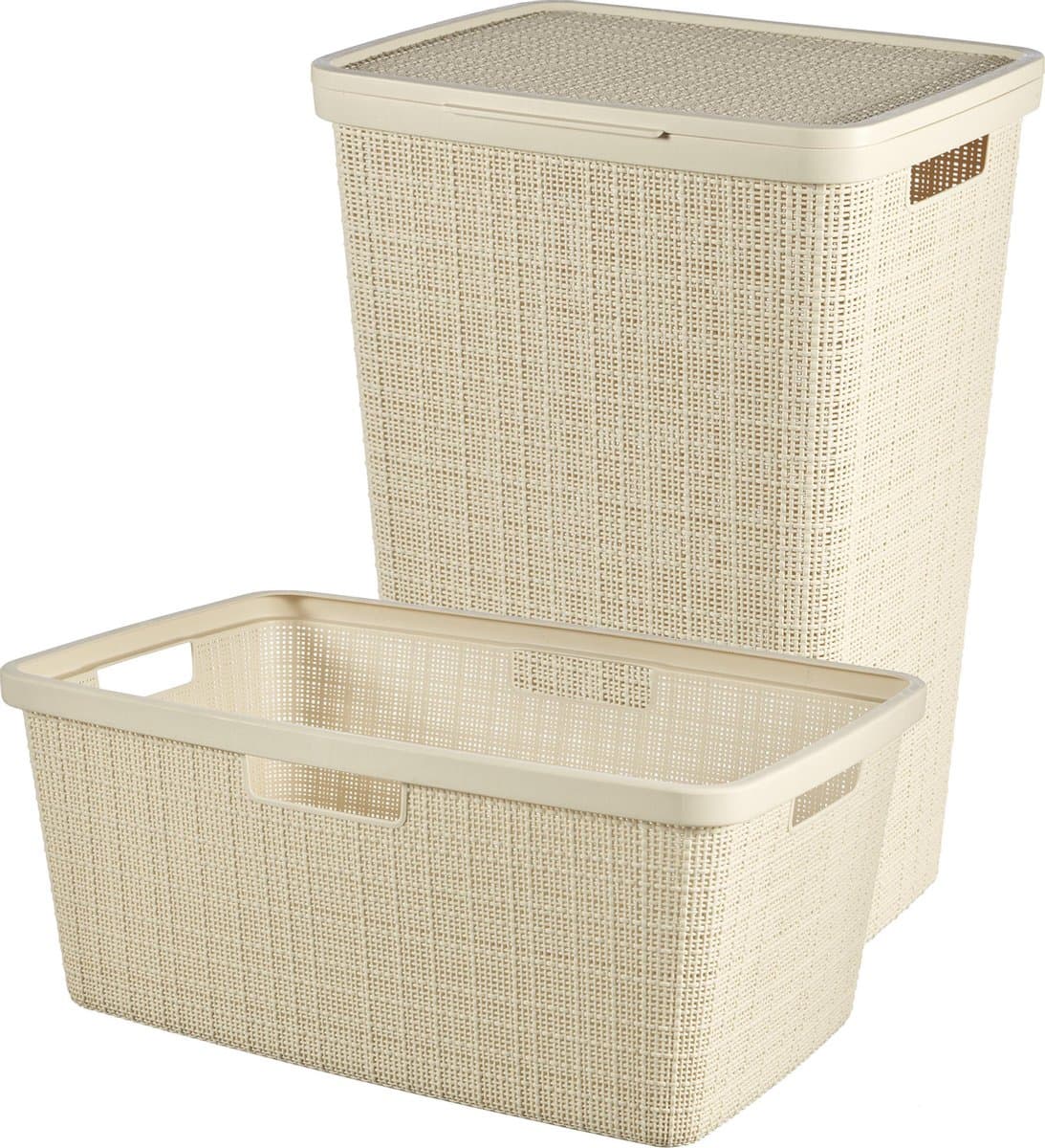 Curver Jute Wasmand met deksel 58L + Wasmand 46L - Gebroken Wit — afbeelding 1