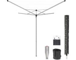 Brabantia Topspinner Droogmolen - 40 m - met Metalen Grondanker - Beschermhoes - Wasknijpertasje en Wasknijpers - Metallic Grey