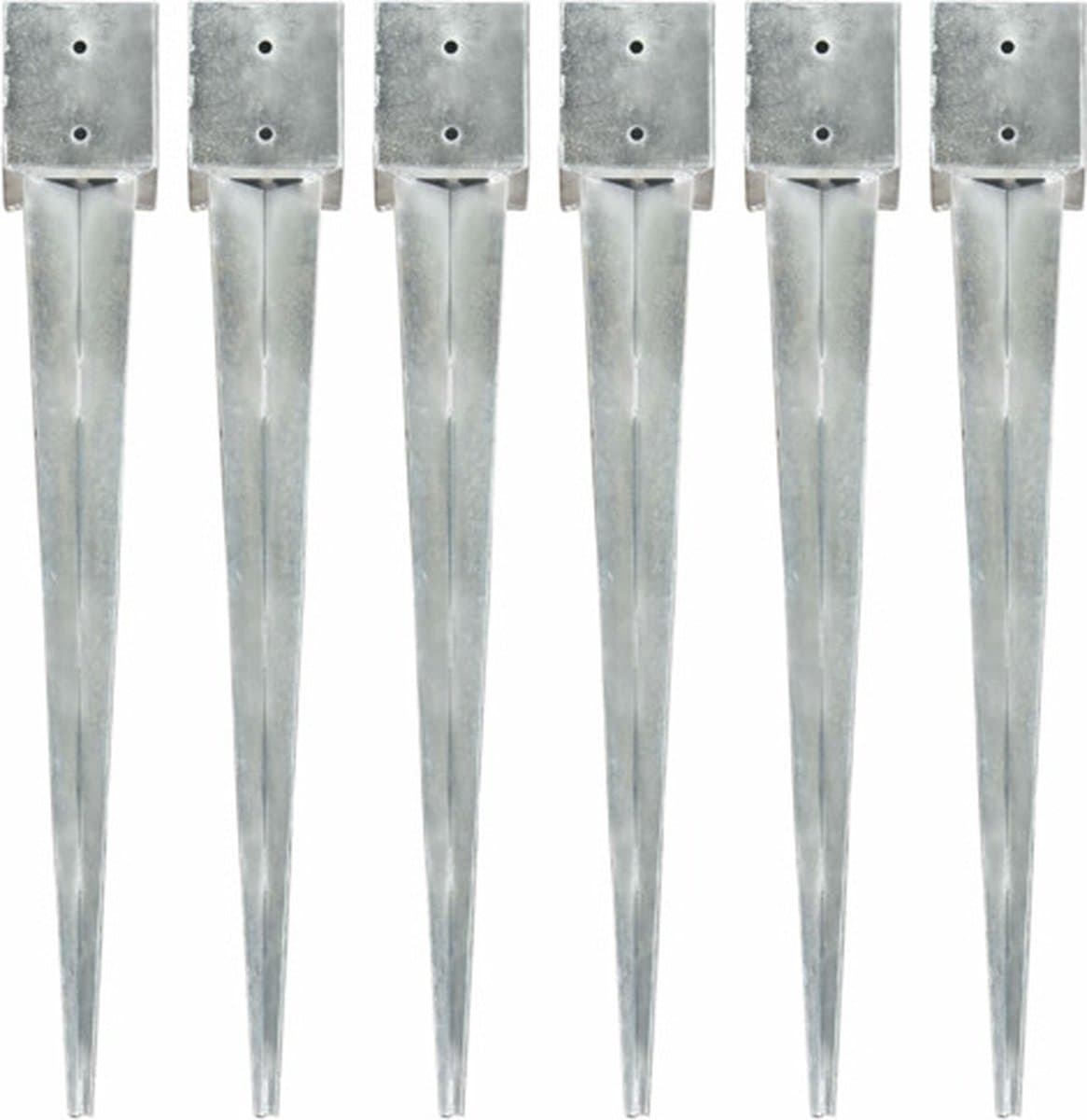 vidaXL - Grondpinnen - 6 - st - 12x12x89 - cm - gegalvaniseerd - staal - zilverkleurig — afbeelding 1