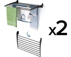 2x Foxydry Fold 82 cm DOWN - black - wasdroogrek wandmontage clicksysteem - neerwaartse sluiting - 82 x 50 x 10 cm