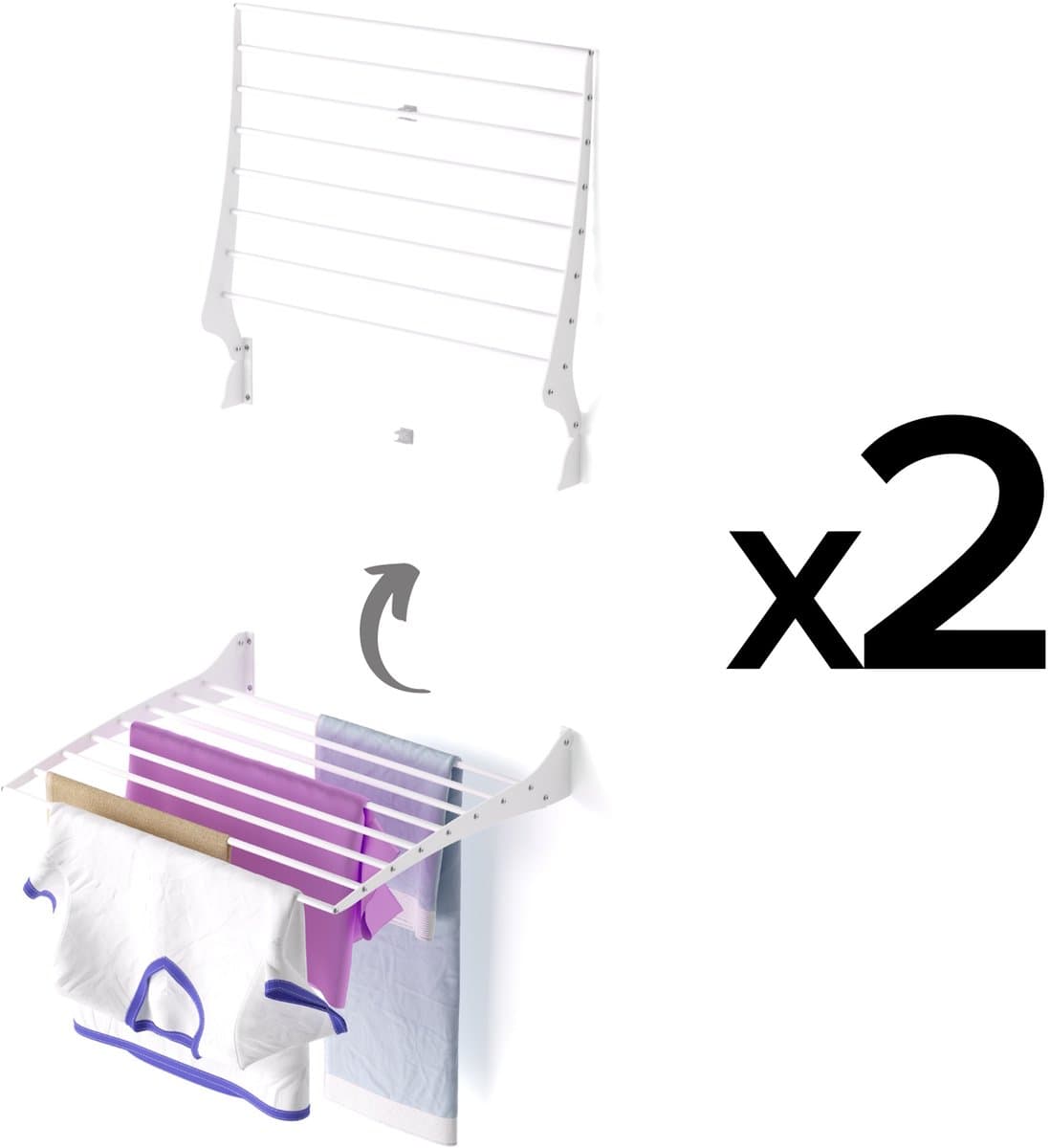 2x Foxydry Fold 60 white wasdroogrek wandmontage clicksysteem - 60 x 50 x 10 cm — afbeelding 1