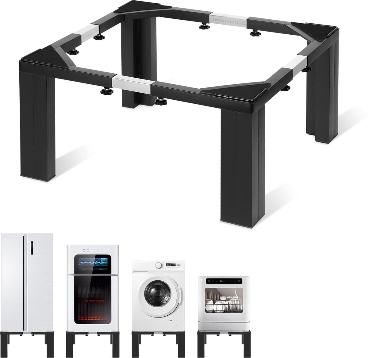 Wasmachine verhoger - Verstelbaar Wasmachine opbouwmeubel - Wasmachine Sokkel - Maximale draagkracht: 1000 pond - Zwart + Zilver — afbeelding 1