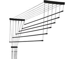 KADAX Plafondwasdroger, wasdroger voor het plafond 6, wanddroger met polyethyleen beklede stalen spijlen, plafonddroger, draagvermogen 12 kg (6x 180/zwart)