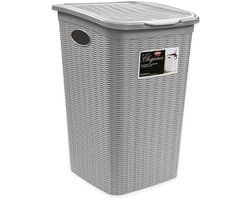 Wasmand met deksel 'Elegance' - 50 Liter - Met ventilatie - Handgrepen - Grijs