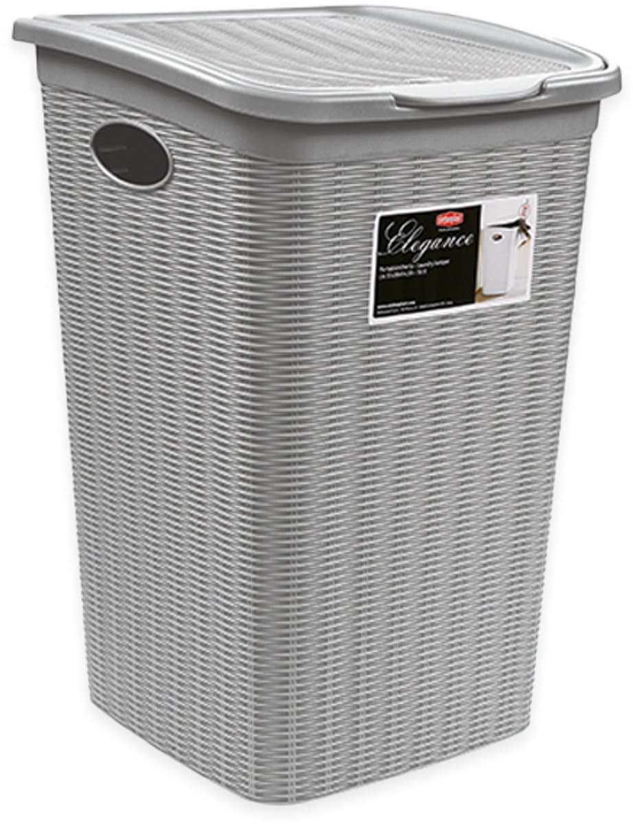 Wasmand met deksel 'Elegance' - 50 Liter - Met ventilatie - Handgrepen - Grijs — afbeelding 1