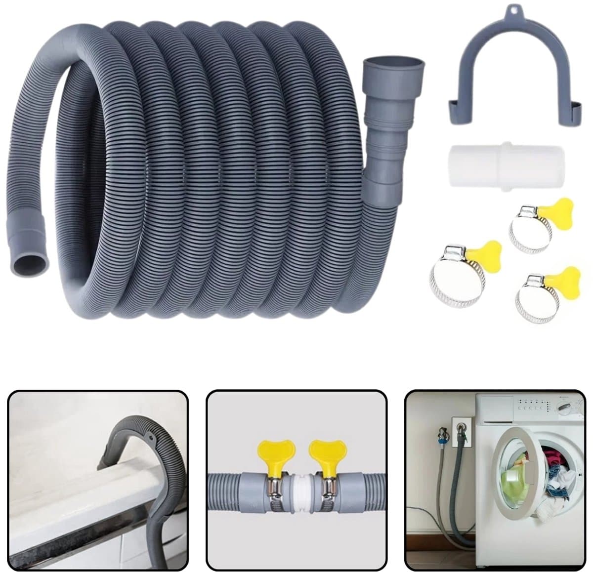 Wasmachine Afvoerslang - 1,5 Meter Verlengset - Flexibele Gegolfde Afvoerslang Voor Vaatwasser & Wasmachine - Eenvoudig te Installeren — afbeelding 1