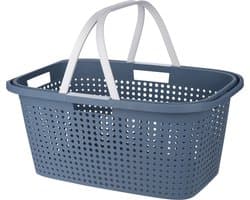 Wasmand met hengsel - 38 liter - 60 cm - blauw/wit - Draagwasmanden - Wasgoedmand - Mand met handvatten — afbeelding 1