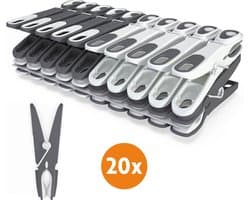 LaundrySpecialist Wasknijpers soft grip - Grijs/wit - 20 stuks - extra lang en stevig - Gemaakt van 85% gerecycled materiaal - wasknijpers plastic - wasknijpers kunststof - knijpers plastic - Made in EU — afbeelding 1