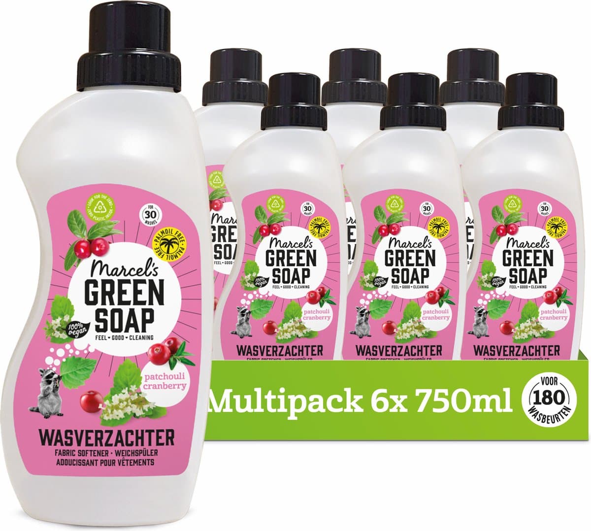 Marcel's Green Soap Wasverzachter - Patchouli & Cranberry - 6 x 750ml - 180 wasbeurten — afbeelding 1