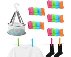 60 Stuks Winddichte Wasknijpers met Mand, Ademend en Duurzaam voor Kleding en Kamperen