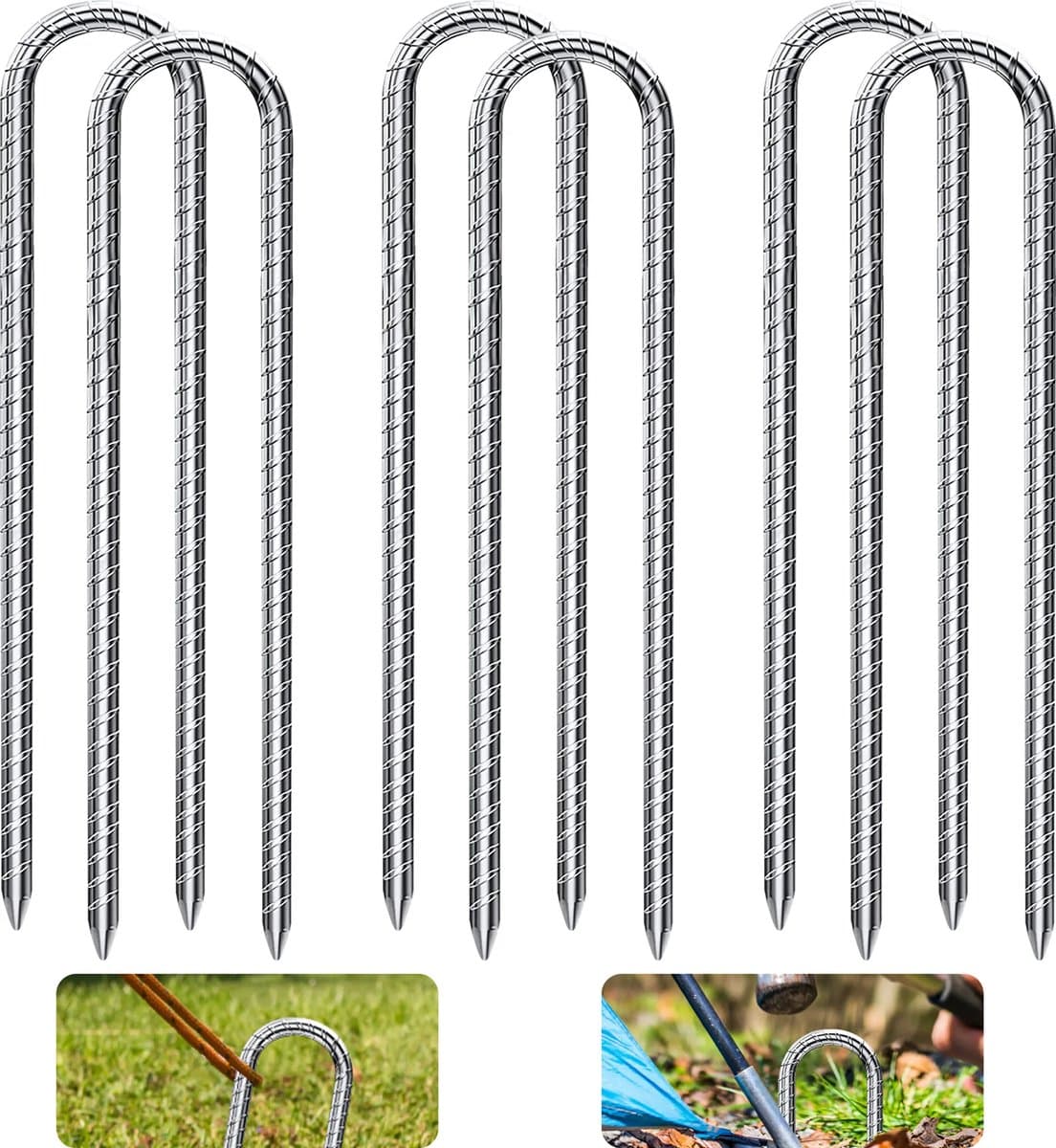 SnelShoppen - 6 Stuks U-Type Grondankers 30cm - Gegalvaniseerd Staal - Voor Trampoline, Tenten, Fietsen, Tuin - Sterk en Duurzaam - Ideaal voor Campin — afbeelding 1