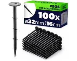 KADAX 100 stuks kunststof grondpennen – 16 cm lange grondankers met een kopdiameter van 32 mm – grondankers voor het bevestigen van tuinvlies en onkruidvlies in de tuin