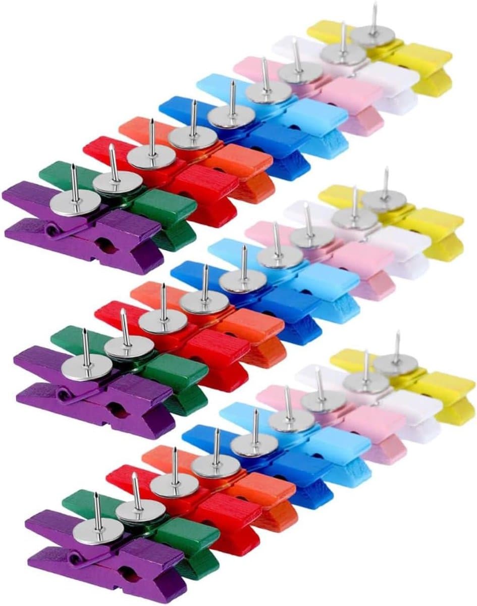 Housoutil 50Pcs Kleurrijke Houten Clip Pushpins Decoratieve Punaises Voor Kurk Boards Notes Ambachten Voor Huizen Kantoren Klaslokalen Gebruiksvriendelijk Ontwerp — afbeelding 1